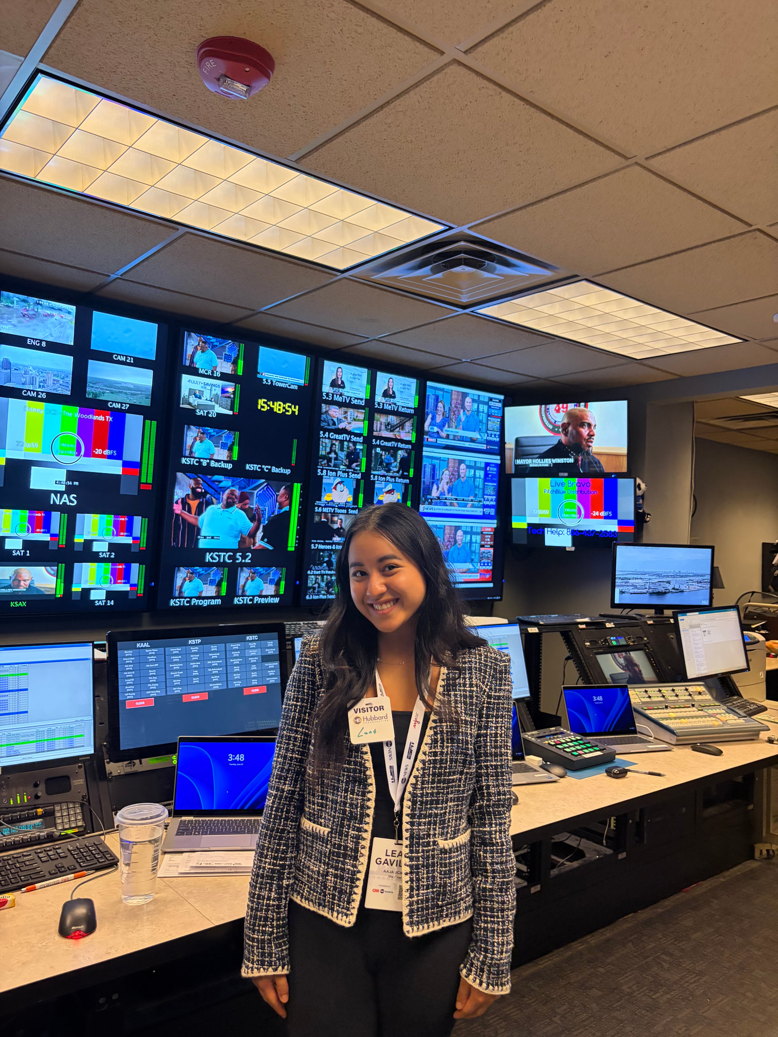 Leah Gavilan in a broadcast control room during a JCamp station visit.
